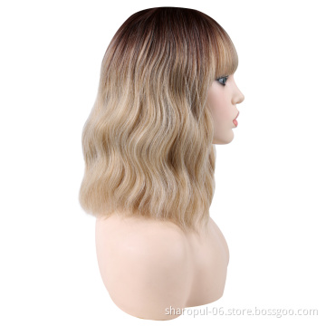 Natural Wave Wig Bob 14inch No Tangle Pink Blue Green Blonde Synthetic Hair Wig